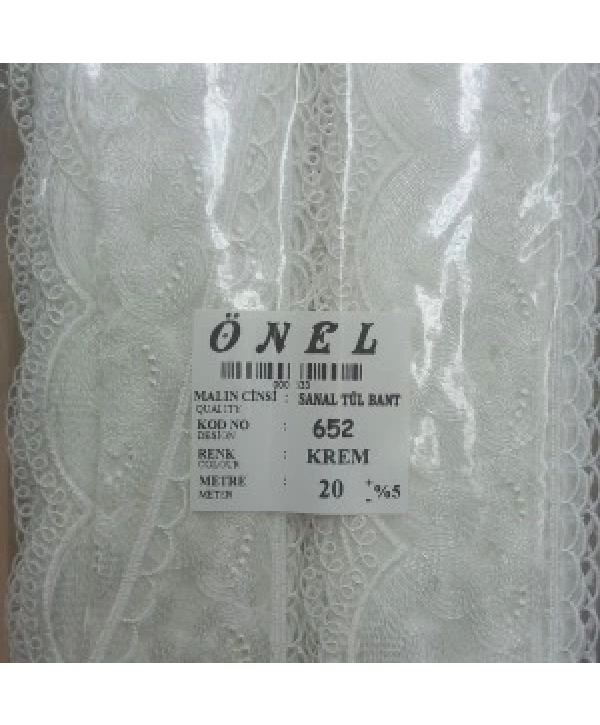 Dantel Polyester Sanal Tül Bant Krem 20 Metre En 6 Cm On-652-kr