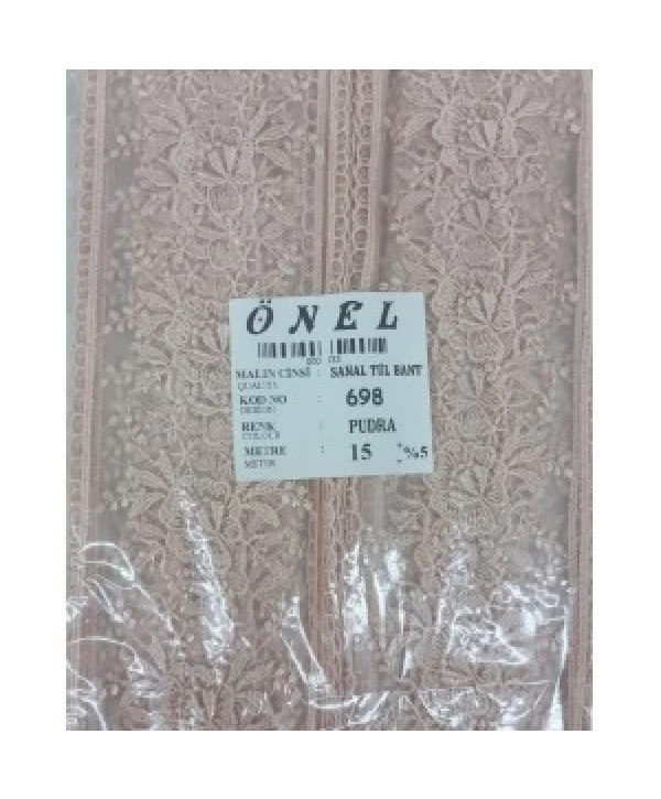 Dantel Polyester Sanal Tül Bant Pudra 15 Metre En 6 Cm On-698-pu