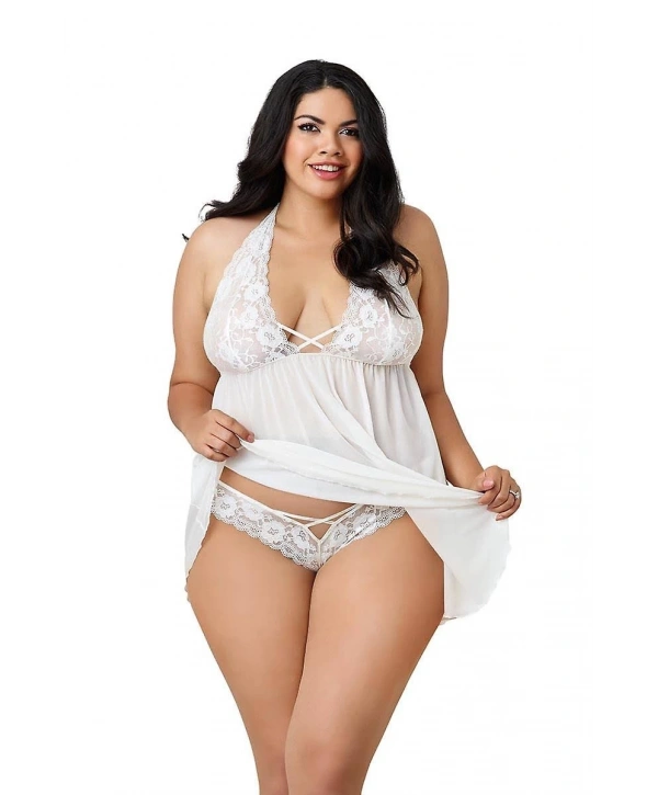 Dantelli Beyaz Büyük Beden Gecelik Tm1273