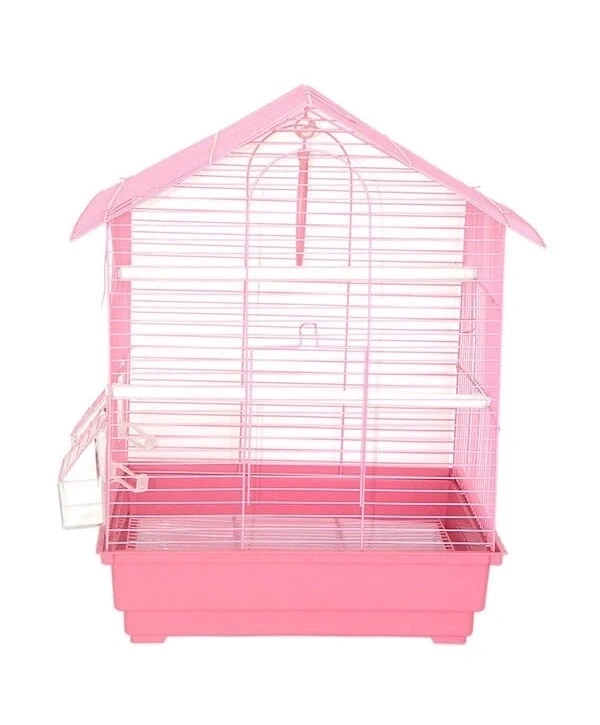 Dayang İki Kapılı Çatılı Muhabbet Kuşu Kafesi Pembe 35x28x46 Cm