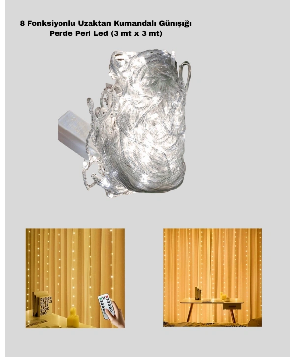 Dekoratif Perde Peri Led Günışığı Renk 8 Fonksiyonlu Işık