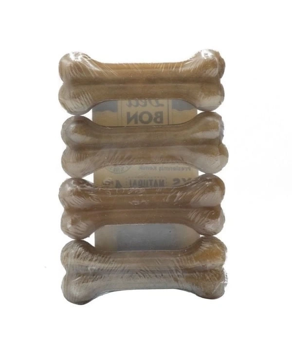 Delibon Deri Pres Vakumlu Kemik Köpek Ödülü Naturel 7 Cm 4 Adet