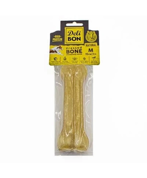 Delibon Deri Press Köpek Kemik Ödülü Medium Naturel 15 Cm 1 Adet