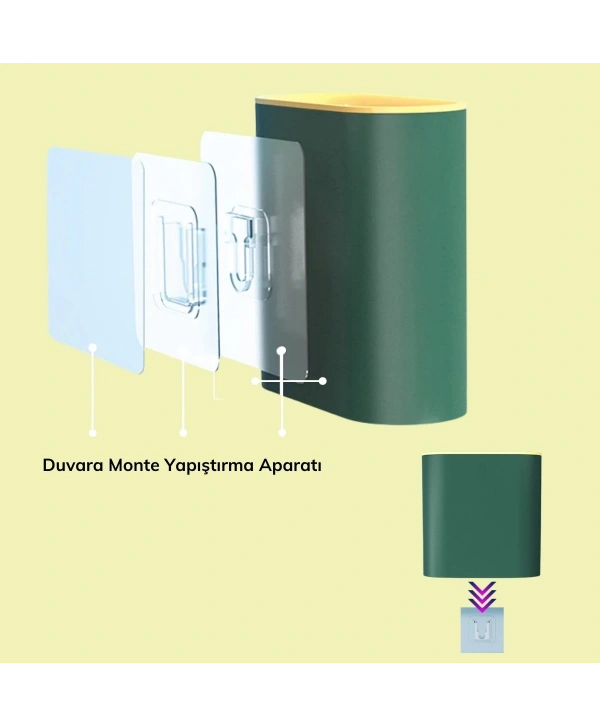 Duvara Monte Edilebilir Kapaklı Askılı Klozet Yumuşak Silikon Başlıklı Tuvalet Fırçası Seti (5047)