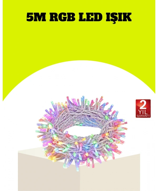 Enerji Tasarruflu Şeffaf Kablo 5 m 50 LED Dekor Işık