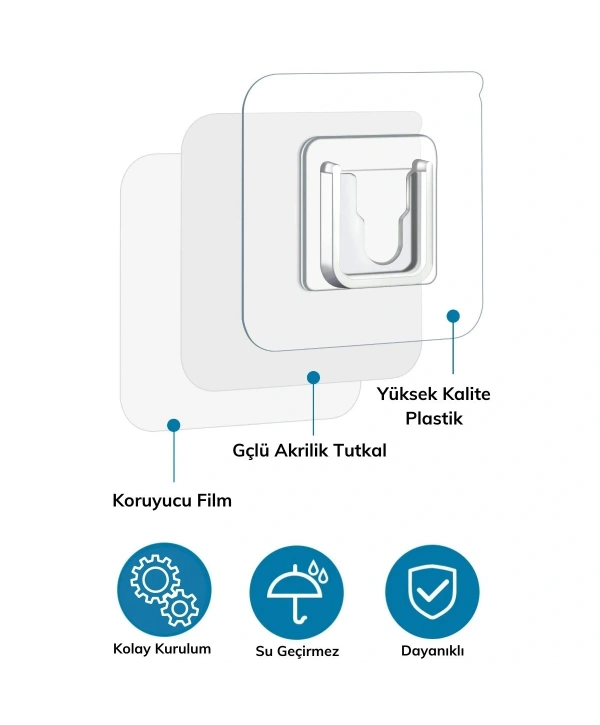 Eşya Sabitleme Askısı 10 Çift Şeffaf Çift Taraflı Yapışkanlı Geçmeli Klips (5047)