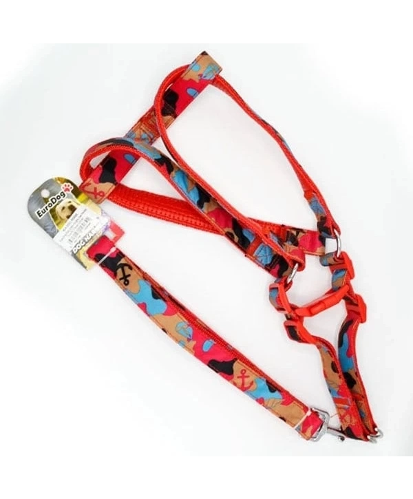 Euro Dog Köpek Uzatma Tasması ve Göğüs Tasması Takımı Pembe Kamuflaj 25 Mm 120 Cm