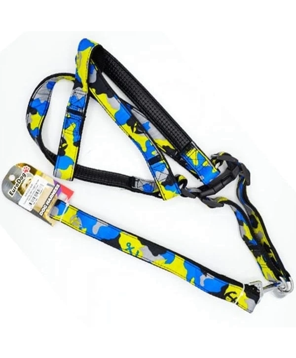 Euro Dog Köpek Uzatma Tasması ve Göğüs Tasması Takımı Sarı Kamuflaj 25 Mm 120 Cm