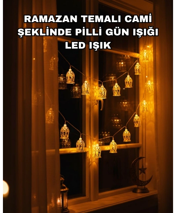 Ev Dekoru İçin Ramazan LED Işık Pilli Sıcak Sarı Cami Figürlü