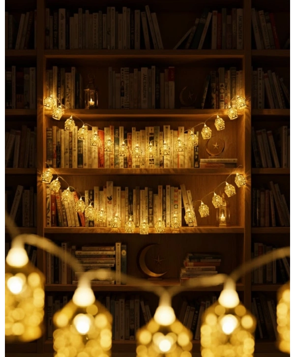 Ev Dekoru İçin Ramazan LED Işık Pilli Sıcak Sarı Cami Figürlü