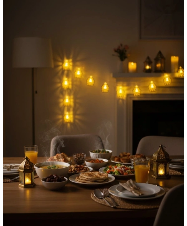 Ev Dekoru İçin Ramazan LED Işık Pilli Sıcak Sarı Cami Figürlü