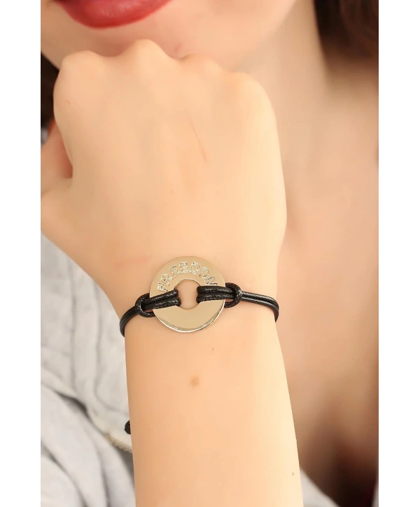 FREEDOM (Özgür) Siyah Deri İpli Unisex Mood Bileklik