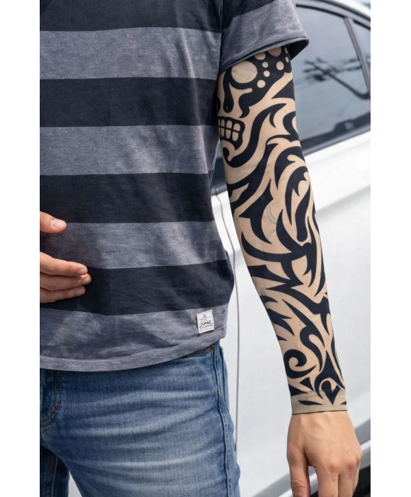 Giyilebilir Kol Dövmesi Çorap Dövme 3D Baskılı Kol Bacak Dövme 2 Adet Model 9 (5047)