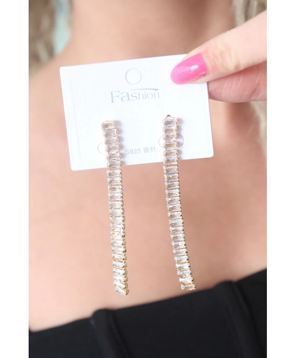 Gold Renk Zirkon Taşlı Kadın Küpe