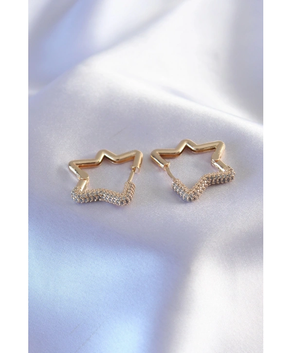 Gold Renk Zirkon Taşlı Yıldız Model Kadın Küpe