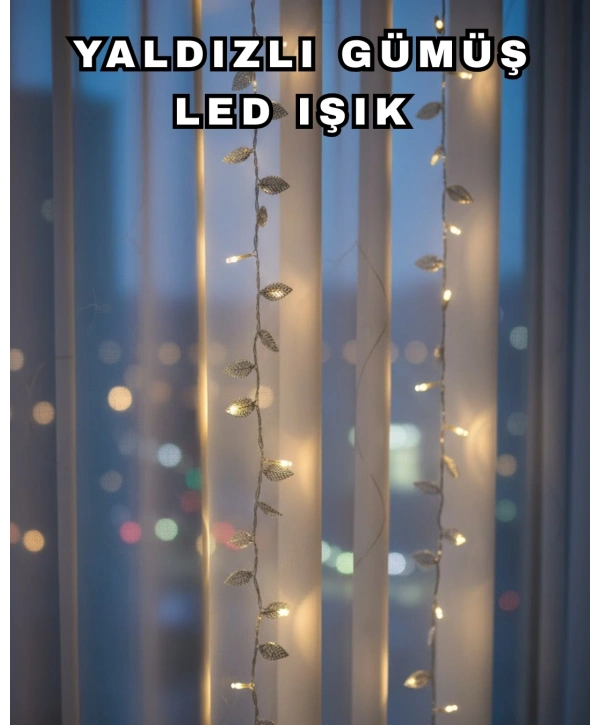 Gümüş Yaprak Tasarımlı LED Işık Pilli Ev ve Vitrin Dekoru