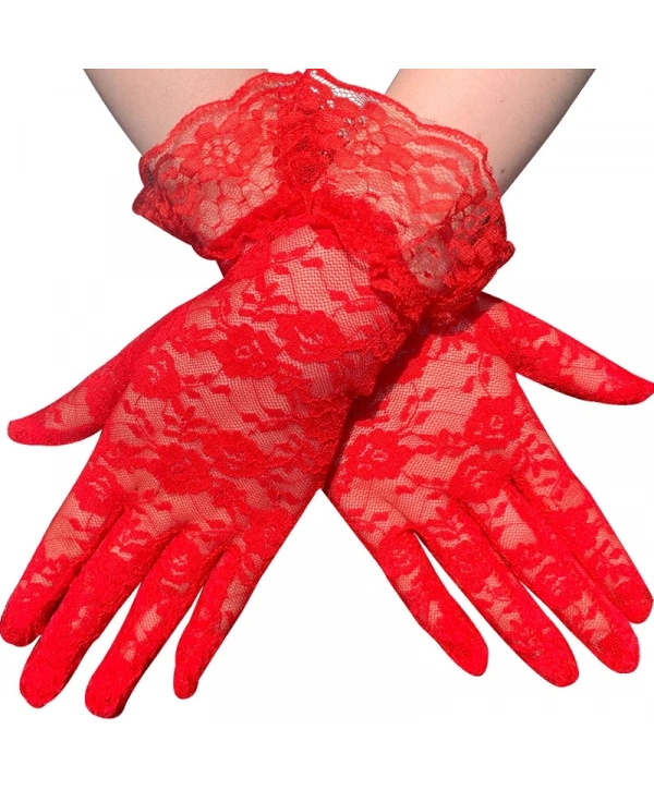 Güpürlü Bilek Boyu Kırmızı Dantel Eldiven Yetişkin (5047)