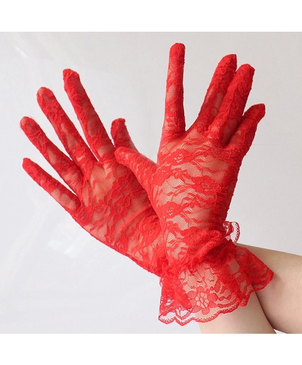 Güpürlü Bilek Boyu Kırmızı Dantel Eldiven Yetişkin (5047)
