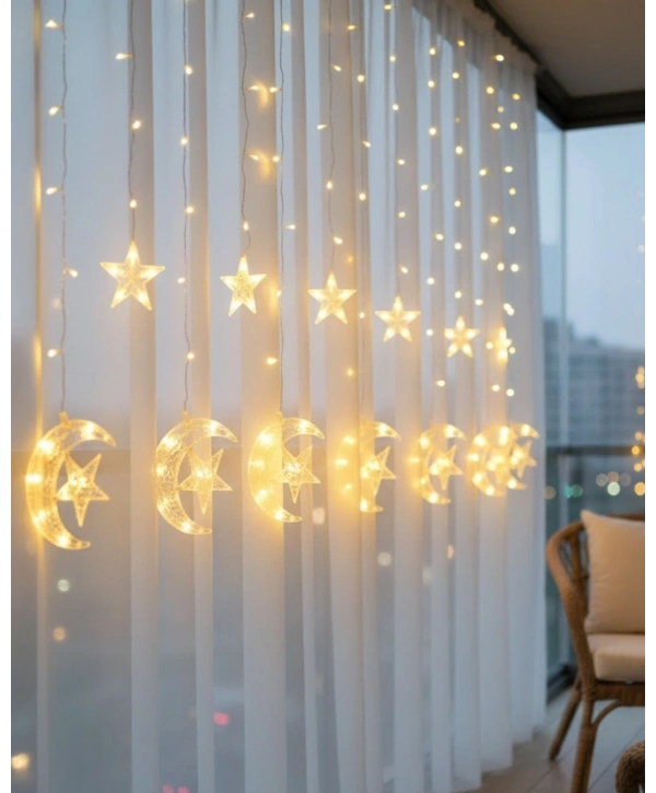 Hilal Yıldız LED Perde Işık Balkon Pencere ve Oda Dekorasyonu