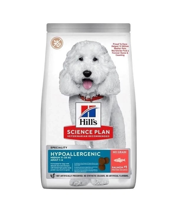 Hills Science Plan Hypoallergenic Somonlu Orta Irk Yetişkin Tahılsız Köpek Maması 10+2 Kg Hediyeli