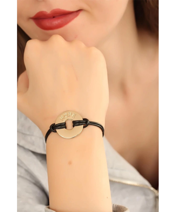 HOPE (Umutlu) Siyah Deri İpli Unisex Mood Bileklik