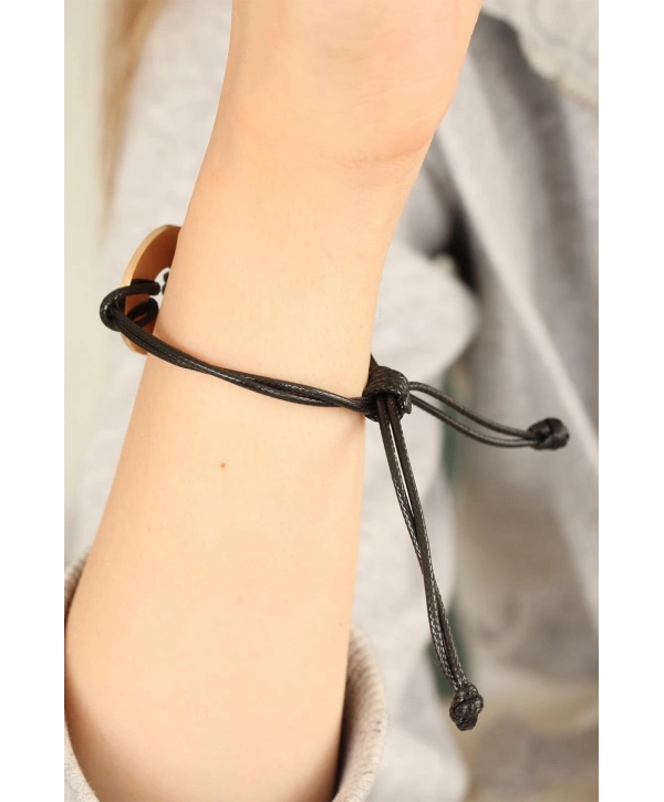 HOPE (Umutlu) Siyah Deri İpli Unisex Mood Bileklik