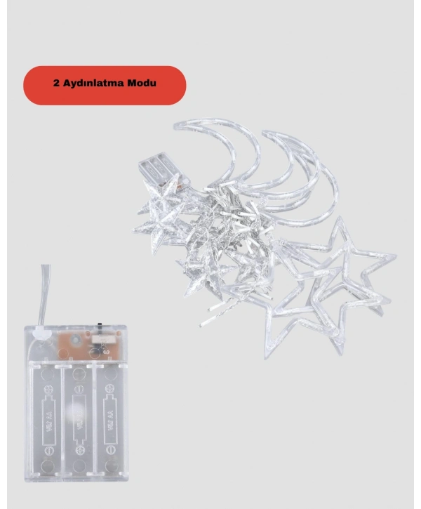 İç ve Dış Mekan Uyumlu Pilli Yıldız Ay Peri Led Perde