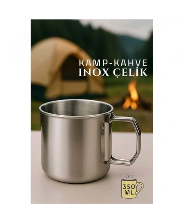 Inox Çelik Kamp Kupası - Inox Kamp Bardağı Profesyonel Inox Çelik 350 ml