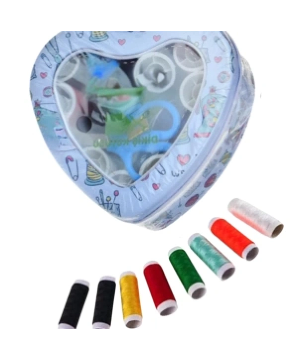 İplik Set Teneke Kutu Kalpli Dikiş Seti