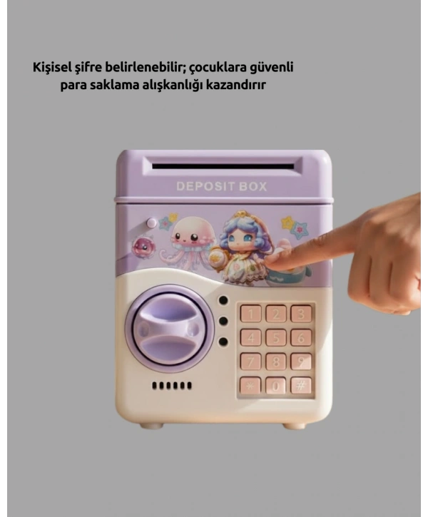 Işıklı Sesli Şifreli Otomatik Para Çeken Kumbara Mor