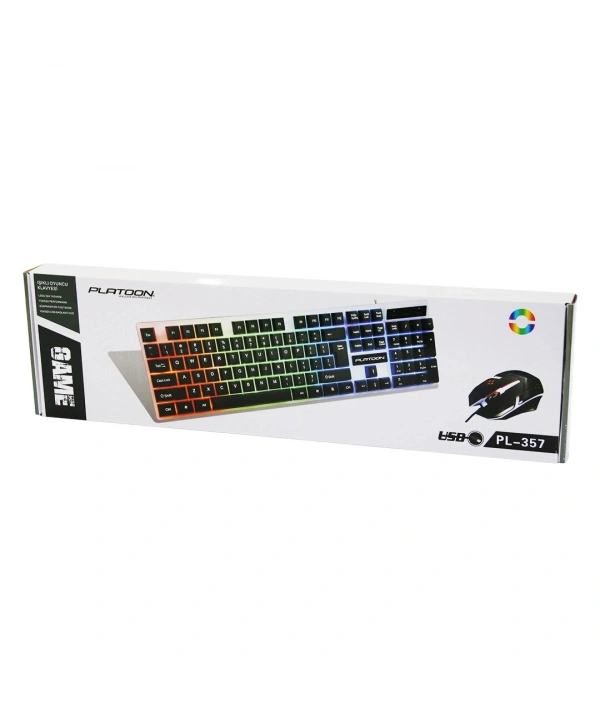 IŞIKLI   USB KABLOLU  OYUNCU KLAVYE - MOUSE  SET PL-357 (5047)