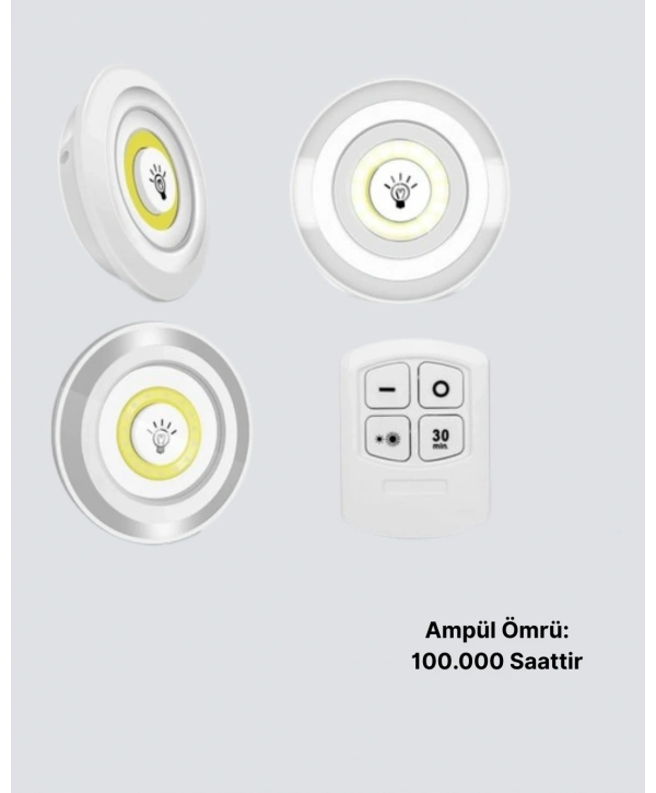 Kablosuz Gün Işığı 3’lü LED Spot Lamba Kumandalı