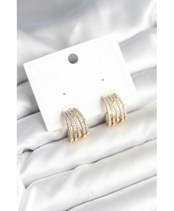 Kaburga Model Zirkon Taşlı Pirinç Kadın Küpe