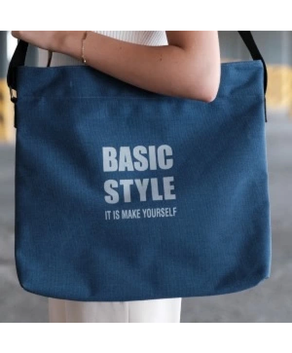 Kanvas Çapraz Askılı Tote Çanta Lacivert