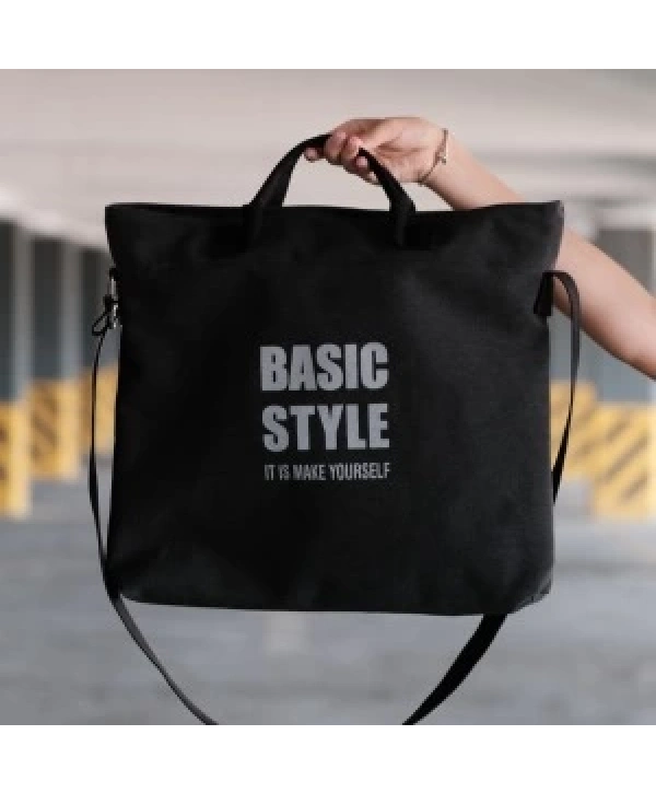 Kanvas Çapraz Askılı Tote Çanta Siyah