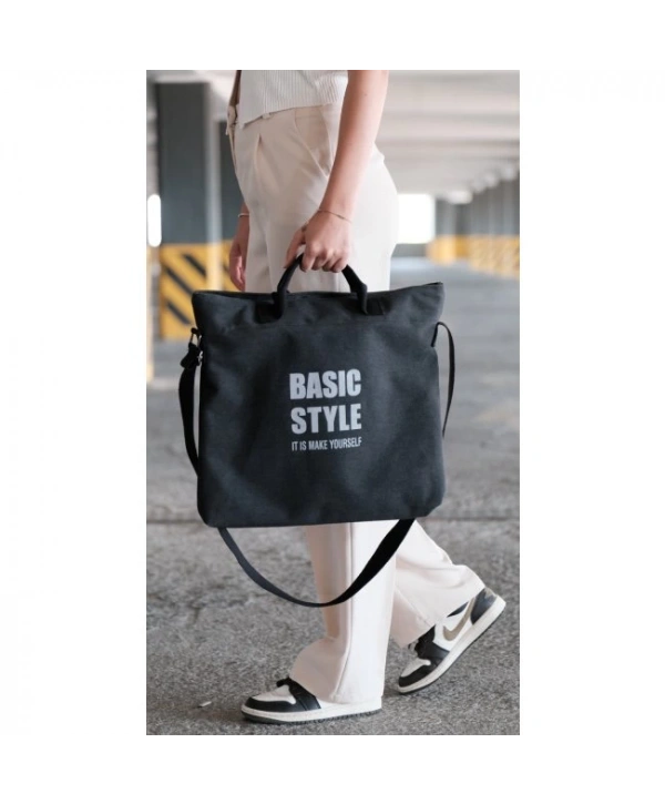 Kanvas Çapraz Askılı Tote Çanta Siyah