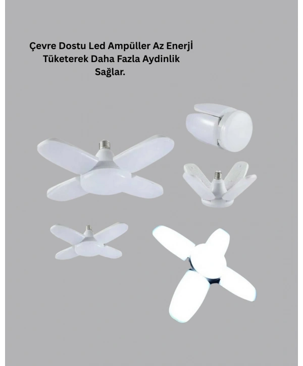 Katlanabilir 4 Kollu LED Ampül 60 Watt 6000 Lumen Beyaz Işık