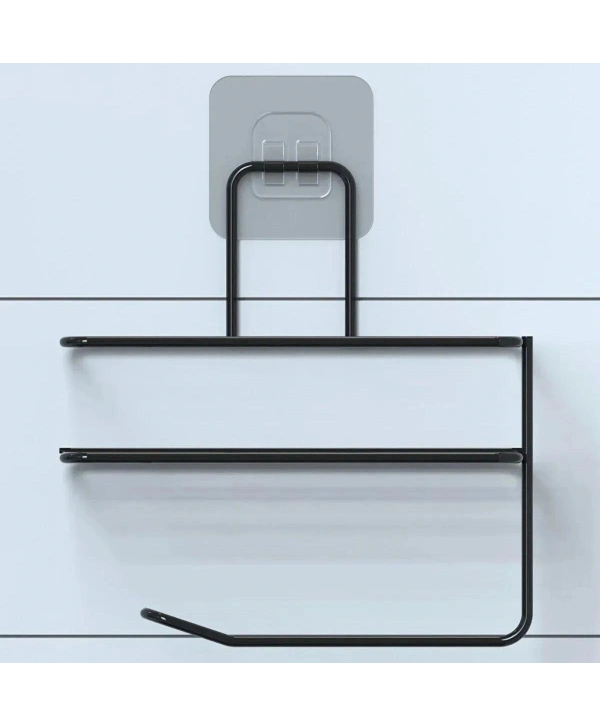 Kendiliğinden Yapışkanlı Tuvalet Kağıdı Tutacağı ve Yedek Raf - Siyah Modern Metal Tasarım (5047)