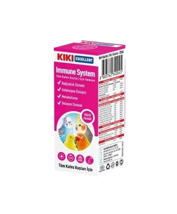 Kiki Excellent Immune System Kuşlar için Bağışıklık Güçlendirici Sıvı Damla 25 Ml