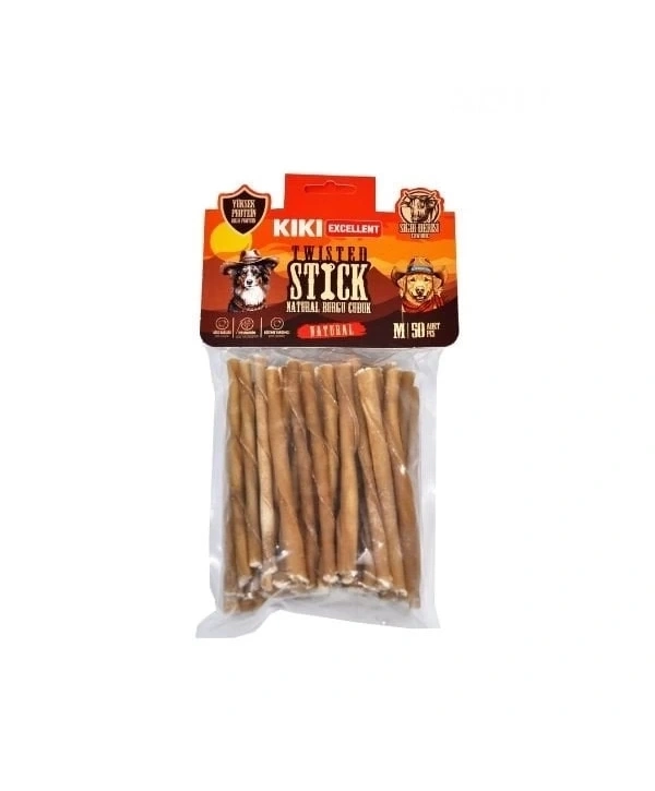 Kiki Excellent Sığır Derisinden Naturel Burgu Çubuk Kemik Köpek Ödülü 50 Adet