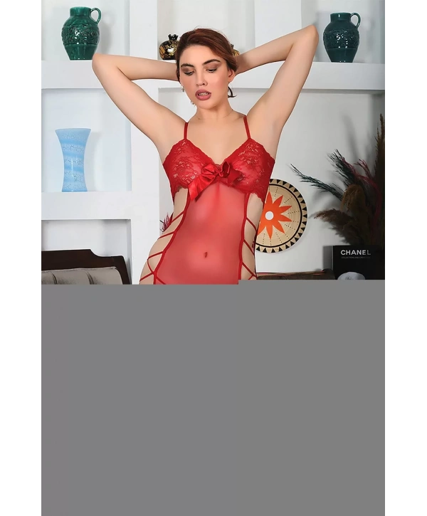 Kırmızı Dantel Gecelik - 691