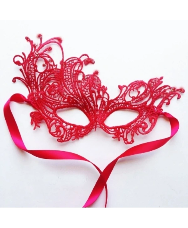 Kırmızı Renk Dantel Örgü İşlemeli Parti Maskesi Model 1 (5047)
