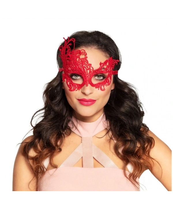Kırmızı Renk Dantel Örgü İşlemeli Parti Maskesi Model 1 (5047)