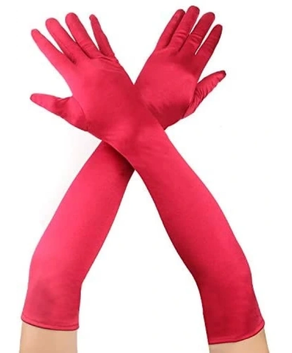 Kırmızı Renk Dirseğe Kadar Uzun Kumaş Eldiven 40 cm (5047)