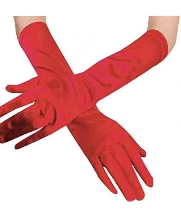 Kırmızı Renk Dirseğe Kadar Uzun Kumaş Eldiven 40 cm (5047)