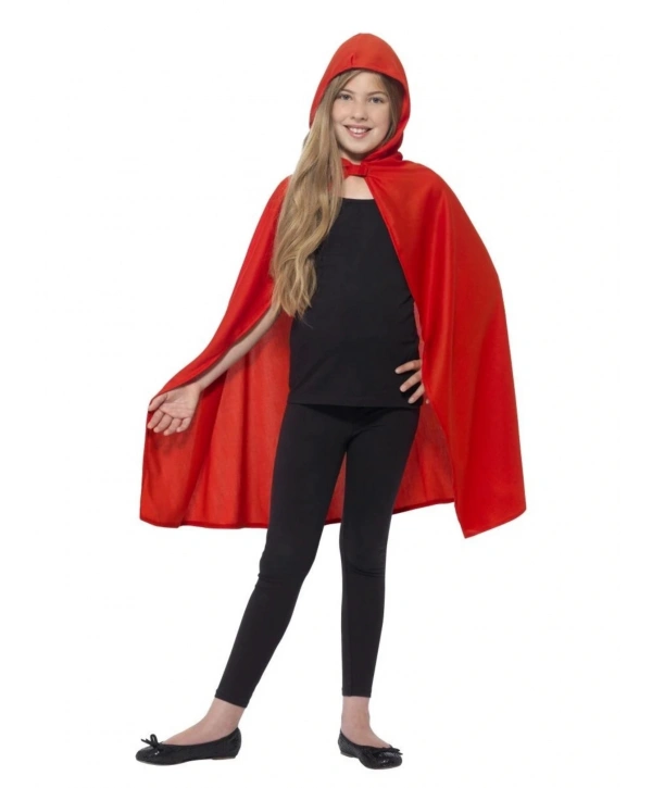 Kırmızı Renk Kapşonlu Kumaş Pelerin 90 cm (5047)