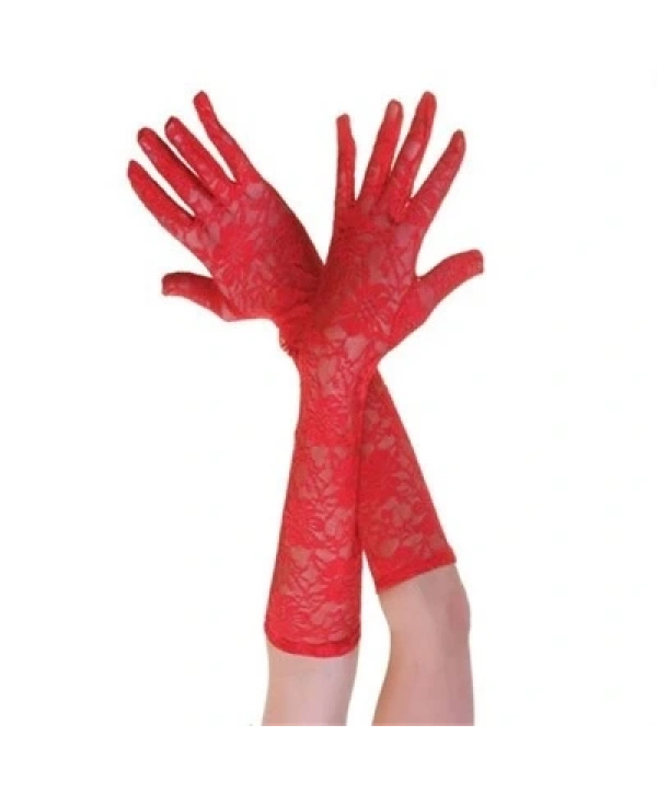 Kırmızı Renk Orta Boy Dantelli Eldiven (5047)