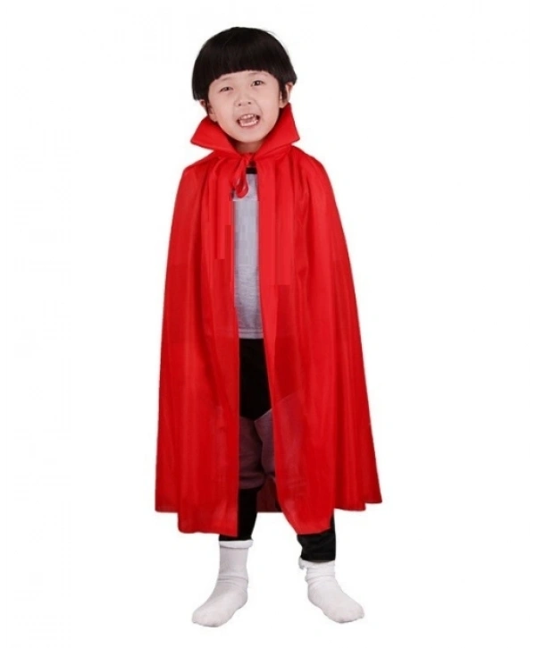 Kırmızı Renk Yakalı Pelerin Çocuk Boy 90 cm (5047)