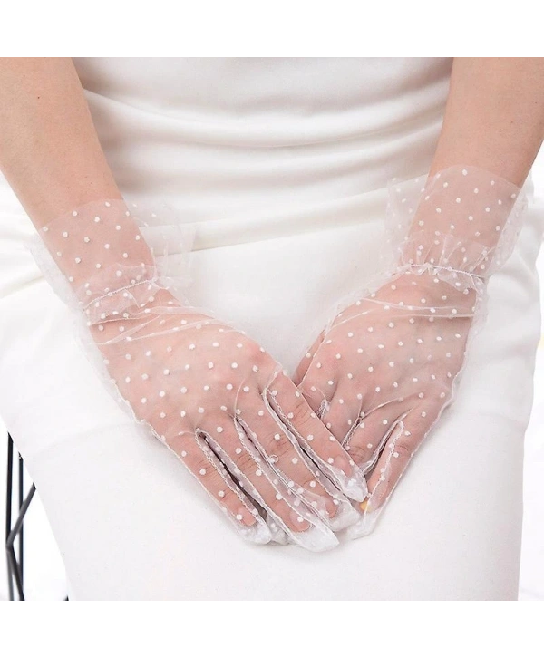 Kısa Boy Güpürlü Beyaz Puantiyeli Tül Eldiven Beyaz Renk (5047)