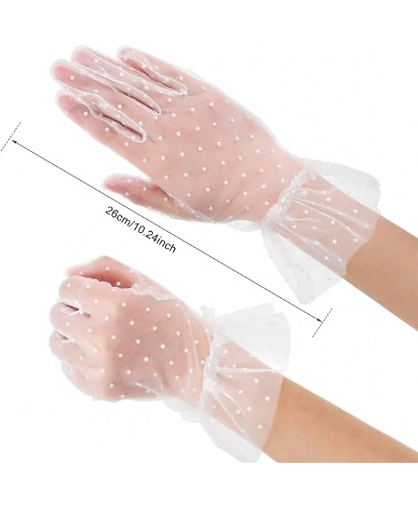 Kısa Boy Güpürlü Beyaz Puantiyeli Tül Eldiven Beyaz Renk (5047)